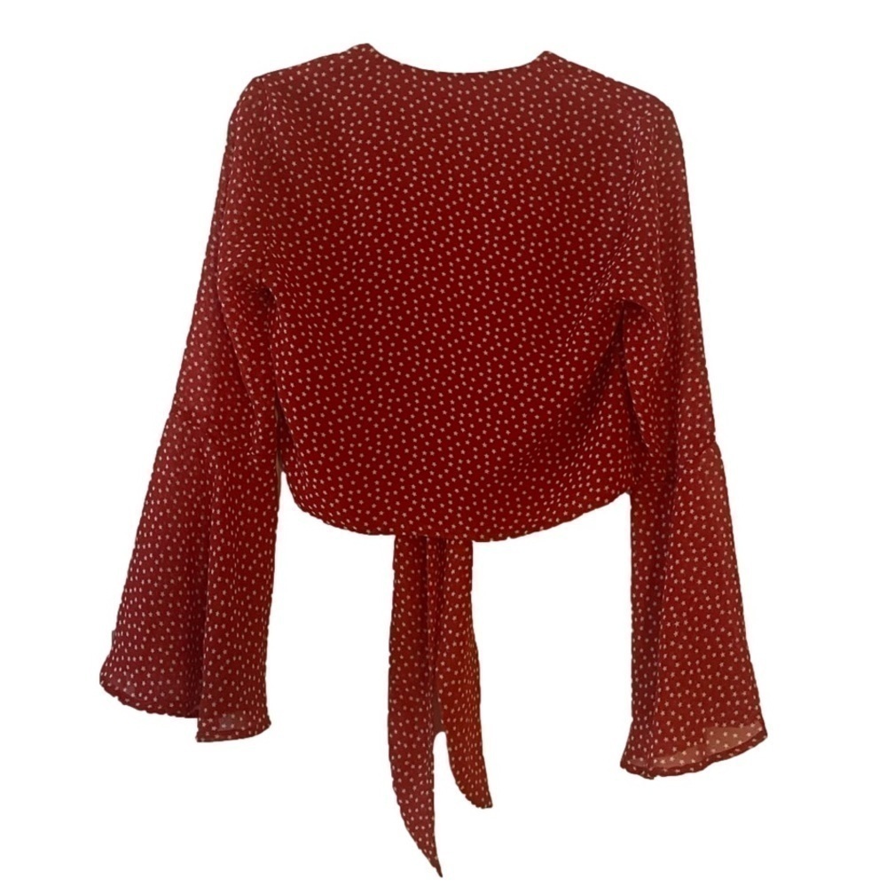 Urban Outfitters Red Star Tie Front Bell Sleeve Top, S - Picture 5 of 9